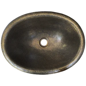 Oval Brass Drop-In Bathroom Sink — Artisanal Finish, artisan-crafted and hand-hammered by Monte Grande in Santa Clara del Cobre, Mexico.