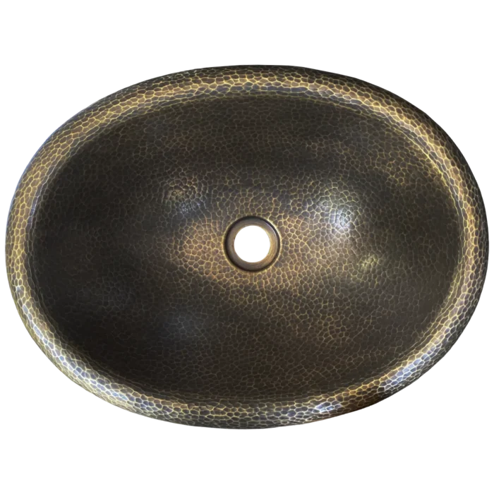 Oval Brass Drop-In Bathroom Sink — Artisanal Finish, artisan-crafted and hand-hammered by Monte Grande in Santa Clara del Cobre, Mexico.