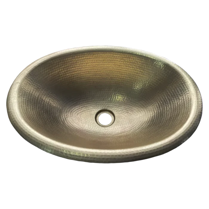 Oval Brass Drop-In Bathroom Sink — Artisanal Finish - Image 3