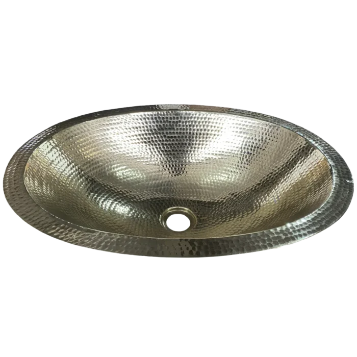 Oval Brass Undermount Bathroom Sink — Hand-Hammered, artisan-crafted and hand-hammered by Monte Grande in Santa Clara del Cobre, Mexico.