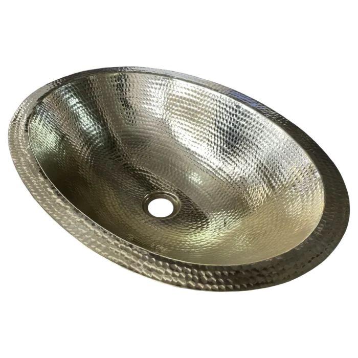 Oval Brass Undermount Bathroom Sink — Hand-Hammered - Image 3