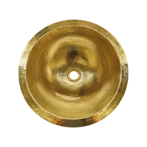 Round Brass Undermount Bathroom Sink — Handcrafted, artisan-crafted and hand-hammered by Monte Grande in Santa Clara del Cobre, Mexico.