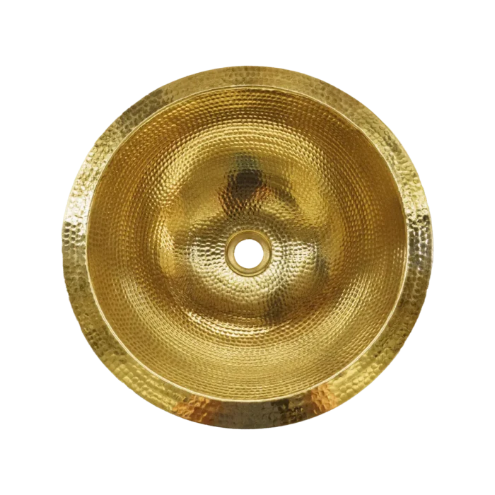 Round Brass Undermount Bathroom Sink — Handcrafted, artisan-crafted and hand-hammered by Monte Grande in Santa Clara del Cobre, Mexico.