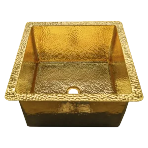Square Brass Bar & Prep Sink — Artisanal Finish, artisan-crafted and hand-hammered by Monte Grande in Santa Clara del Cobre, Mexico.