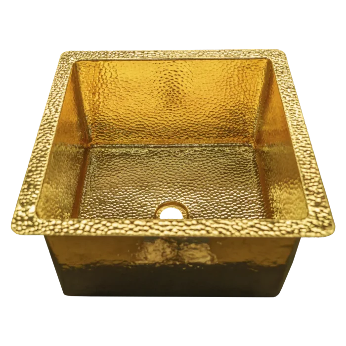 Square Brass Bar & Prep Sink — Artisanal Finish, artisan-crafted and hand-hammered by Monte Grande in Santa Clara del Cobre, Mexico.