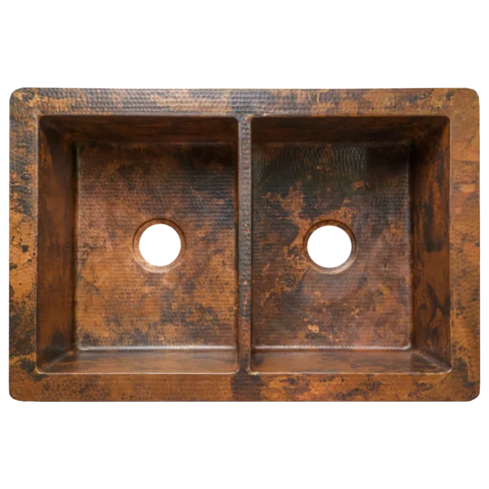 Undermount Split Copper Kitchen Sink — Hand-Hammered, artisan-crafted and hand-hammered by Monte Grande in Santa Clara del Cobre, Mexico.