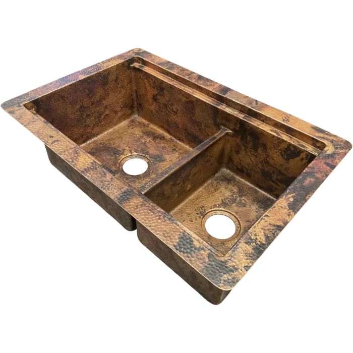 Undermount Split Workstation Copper Kitchen Sink — Hand-Hammered - Image 2