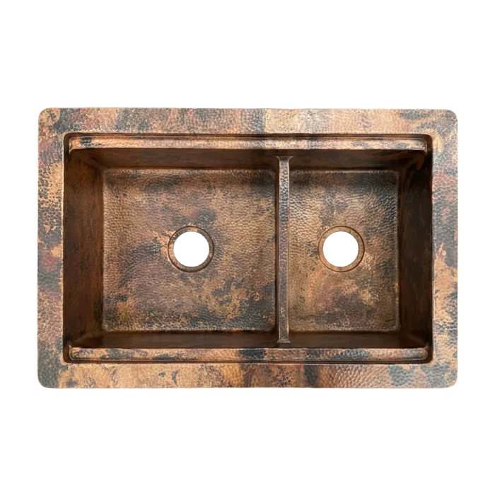 Undermount Split Workstation Copper Kitchen Sink — Hand-Hammered - Image 3