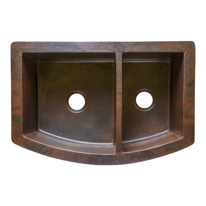 Farmhouse Split Figure-D Copper Kitchen Sink — Hand-Hammered - Image 4