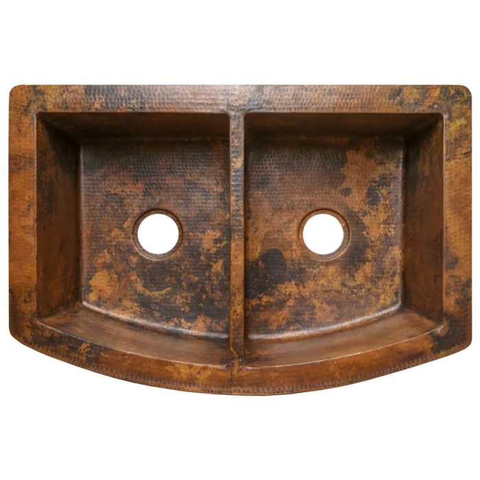 Farmhouse Split Figure-D Copper Kitchen Sink — Hand-Hammered - Image 2
