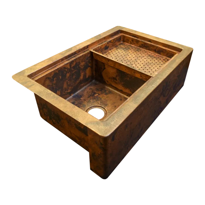 Farmhouse Split Workstation Copper Kitchen Sink — Hand-Hammered - Image 2