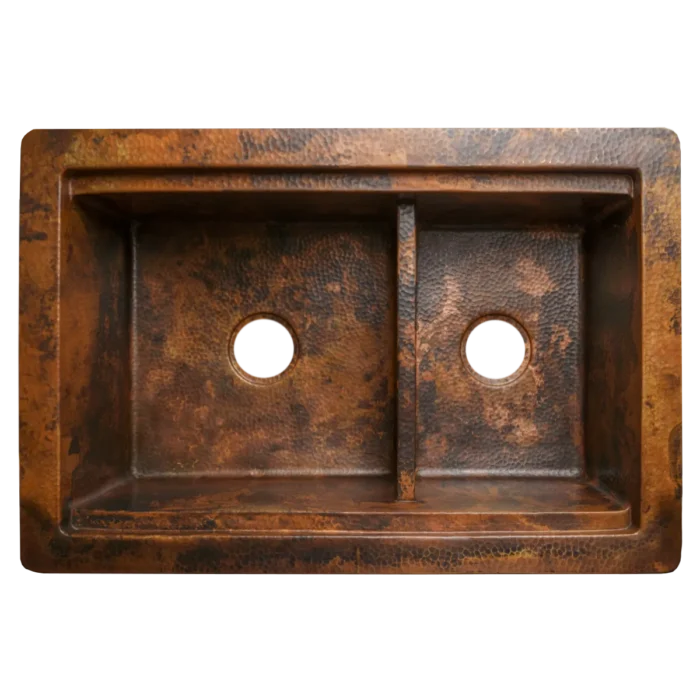 Farmhouse Split Workstation Copper Kitchen Sink — Hand-Hammered - Image 3
