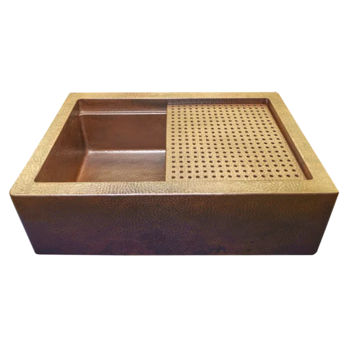 Farmhouse Workstation Copper Kitchen Sink — Hand-Hammered - Image 2