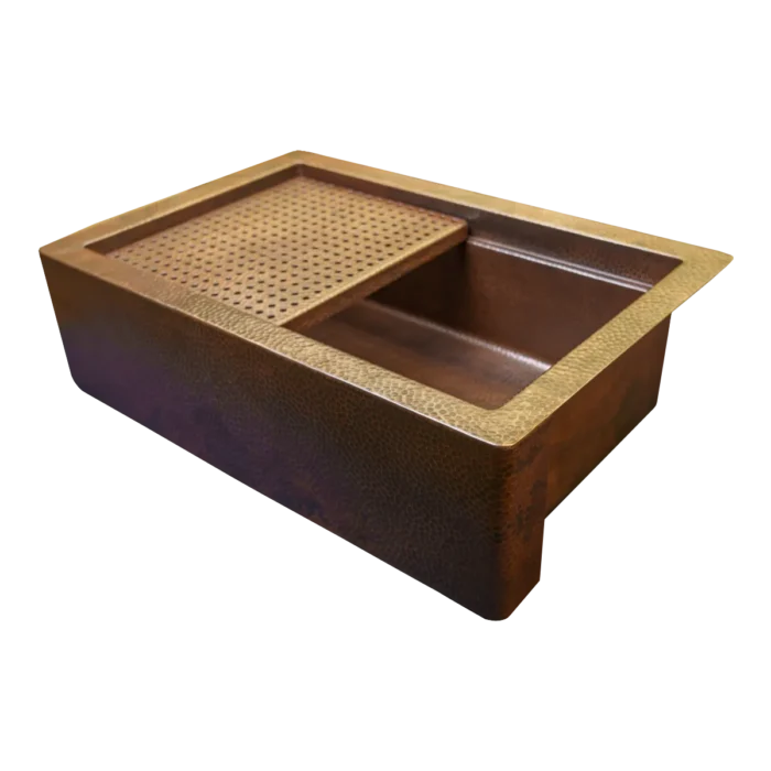 Farmhouse Workstation Copper Kitchen Sink — Hand-Hammered - Image 3