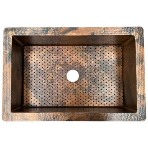 Copper Sink Basin Grate — Hand-Hammered Finish, artisan-crafted and hand-hammered by Monte Grande in Santa Clara del Cobre, Mexico.