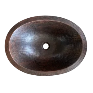 Oval Copper Undermount Bathroom Sink — Handcrafted Elegance, artisan-crafted and hand-hammered by Monte Grande in Santa Clara del Cobre, Mexico.