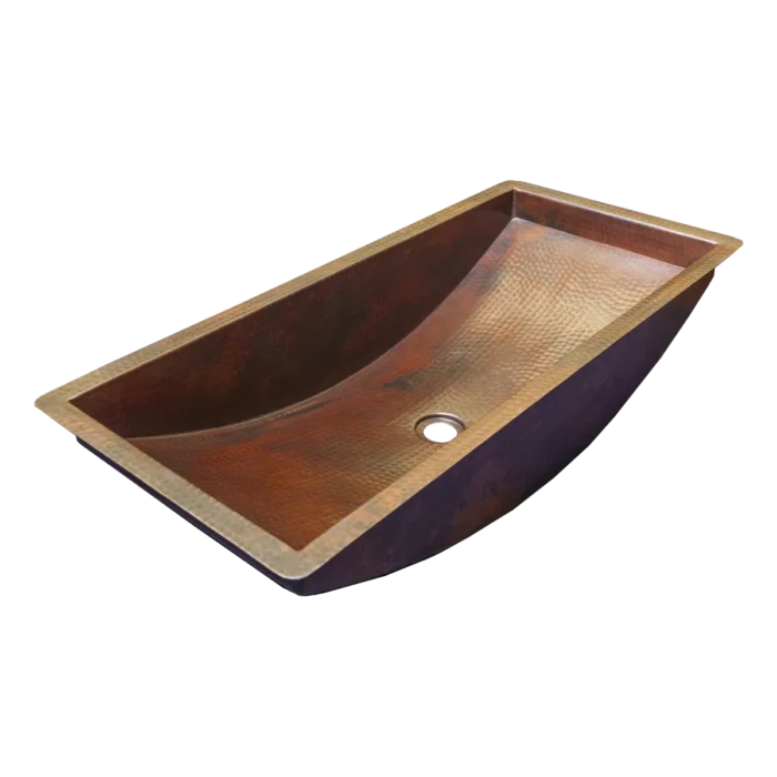 Rectangular Copper Undermount Bathroom Sink — Artisanal Finish - Image 2