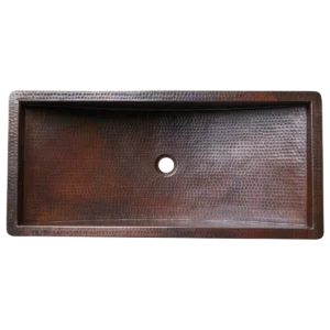 Rectangular Copper Undermount Bathroom Sink — Artisanal Finish, artisan-crafted and hand-hammered by Monte Grande in Santa Clara del Cobre, Mexico.