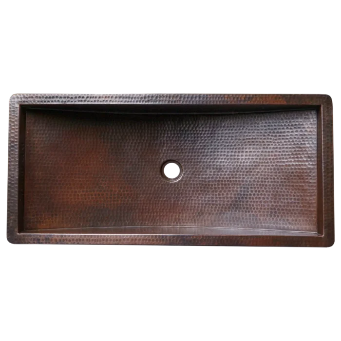 Rectangular Copper Undermount Bathroom Sink — Artisanal Finish, artisan-crafted and hand-hammered by Monte Grande in Santa Clara del Cobre, Mexico.