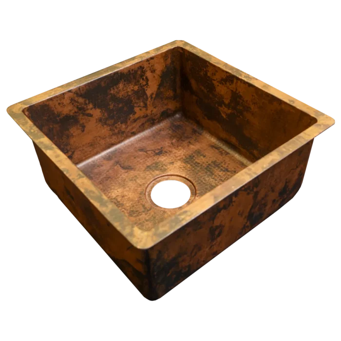 Square Copper Bar & Prep Sink — Handcrafted Finish, artisan-crafted and hand-hammered by Monte Grande in Santa Clara del Cobre, Mexico.