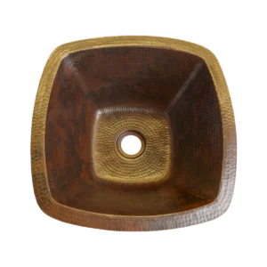 Square Copper Undermount Bathroom Sink — Hand-Hammered, artisan-crafted and hand-hammered by Monte Grande in Santa Clara del Cobre, Mexico.