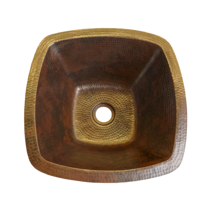 Square Copper Undermount Bathroom Sink — Hand-Hammered, artisan-crafted and hand-hammered by Monte Grande in Santa Clara del Cobre, Mexico.