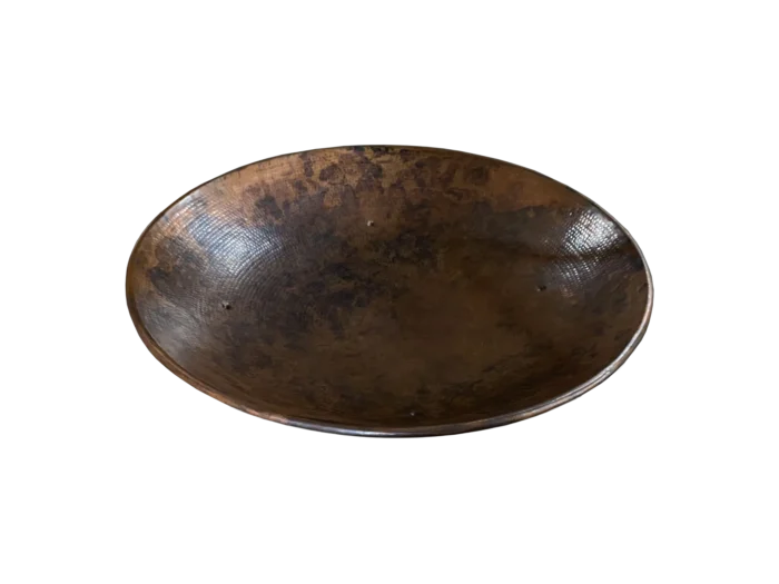 Hammered copper fire pit bowl with rolled reinforced edge – handcrafted in Santa Clara del Cobre, Mexico.