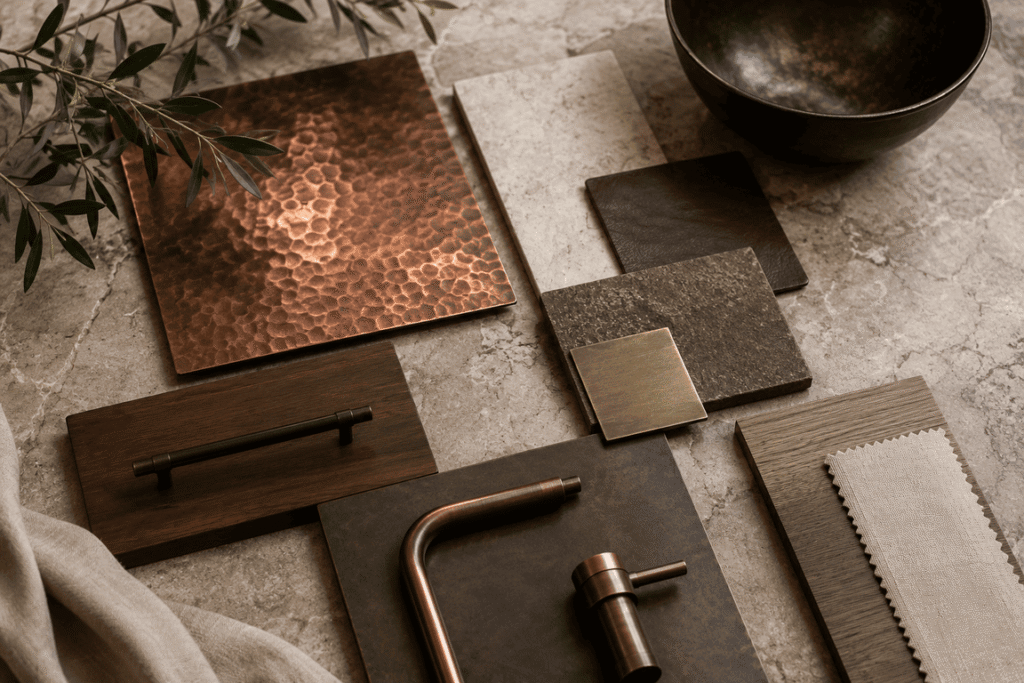 Close-up of copper patina with natural color variations