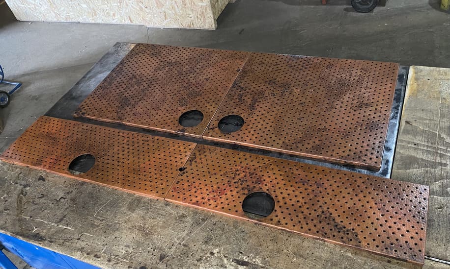 Custom copper surfaces in different geometries during fabrication for Sierra Restaurant